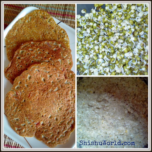 Moong (Green Gram) Sprouts Dosa / Sprouts Chilla/ Cheela