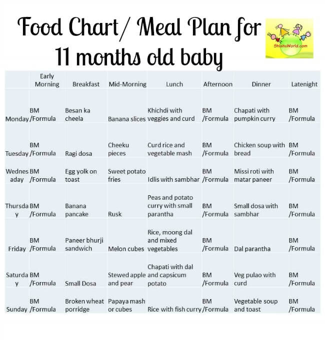 11 months baby food chart
