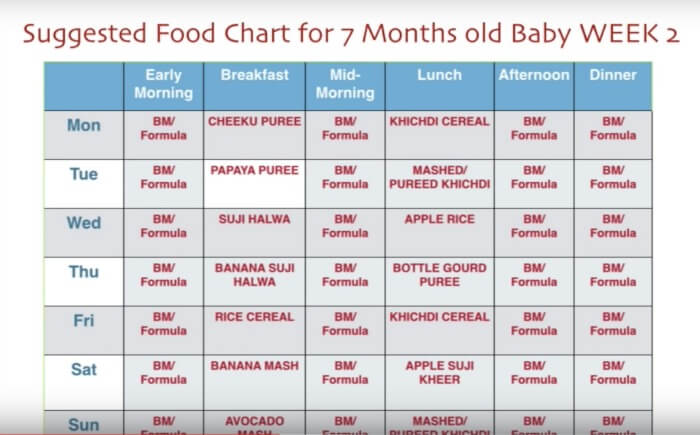 7 month baby food chart - week 2