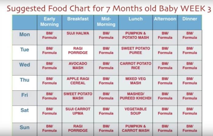 7 month baby food chart - week 3