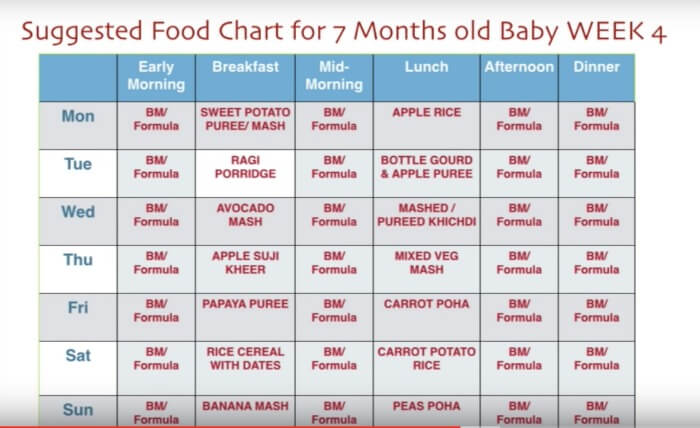 7 Month Baby Food Chart Weekly Meal Plan For 7 Months Baby With Indian 