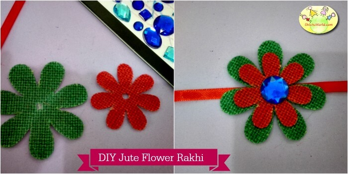 Handmade Jute flower crystal Rakhi