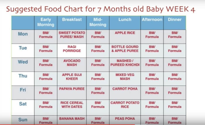 7 Month Baby Food Chart/ Weekly Meal Plan for 7 Months baby with Indian ...