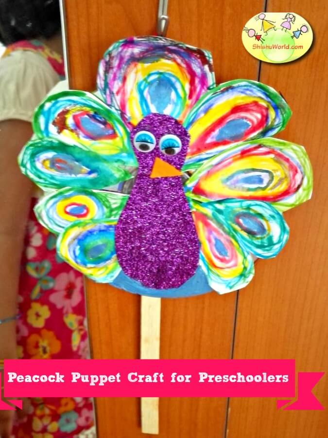 Peacock puppet craft for kids